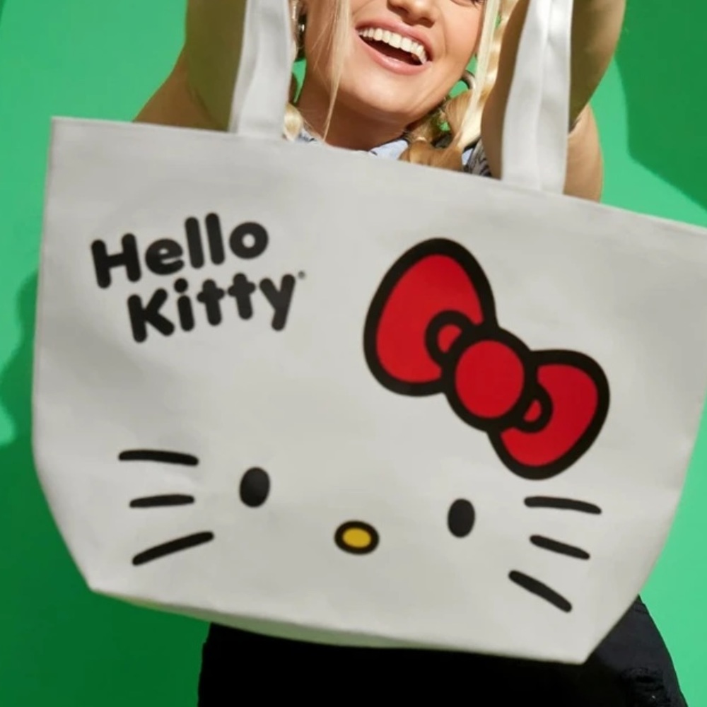 Hello Kitty canvas tote bag cartoon Sanrio cute fun cream white shopping - Picture 5 of 7